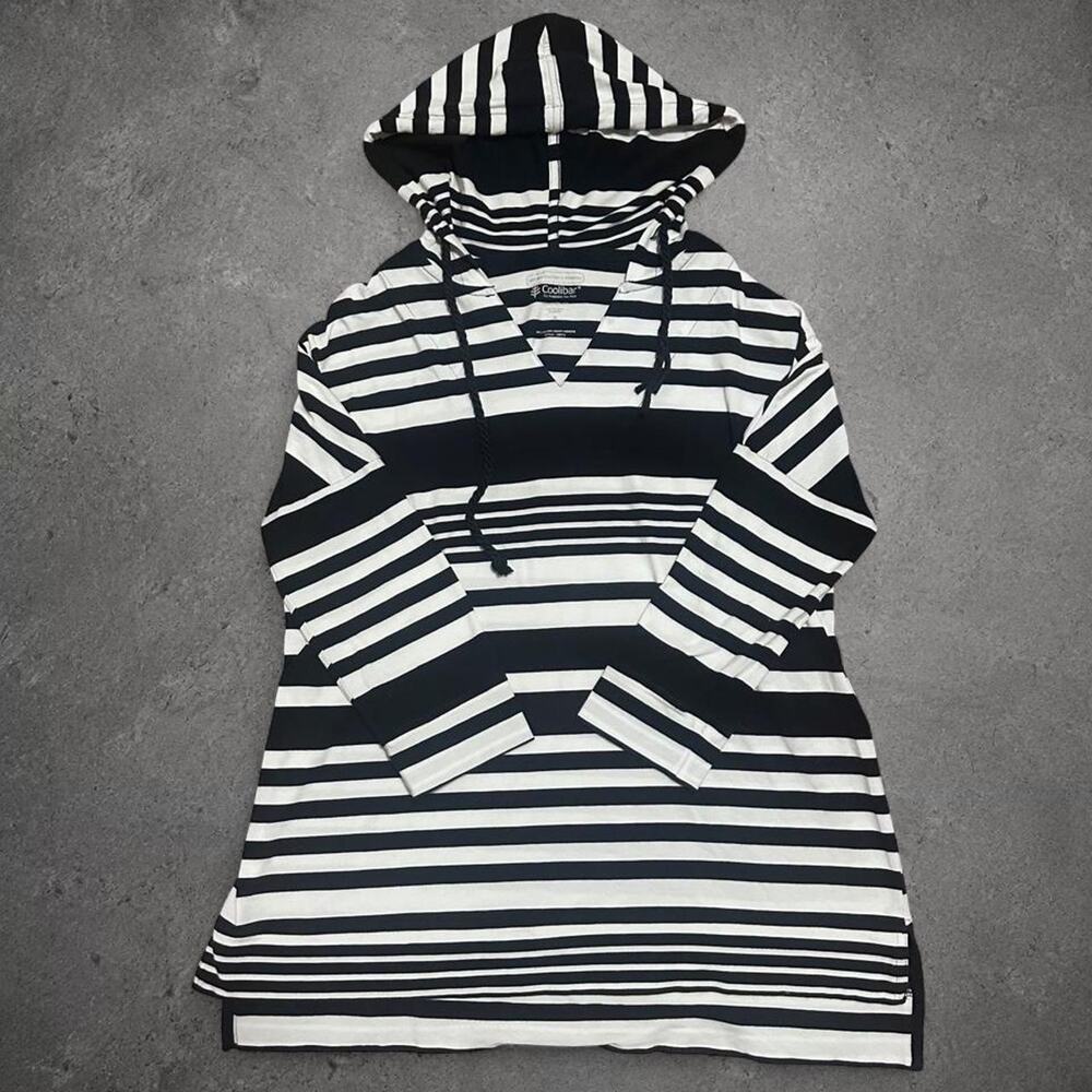 Coolibar Key Colony Beach Hoodie Women’s Small UPF 50+ Black White Striped